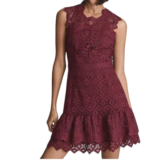 Reiss Dress Delilah lace mini sleeveless burgundy minidress size 8 - Picture 1 of 8